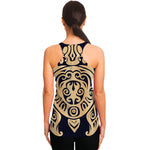 Golden Tribal Sea Turtle Print Women's Racerback Tank Top