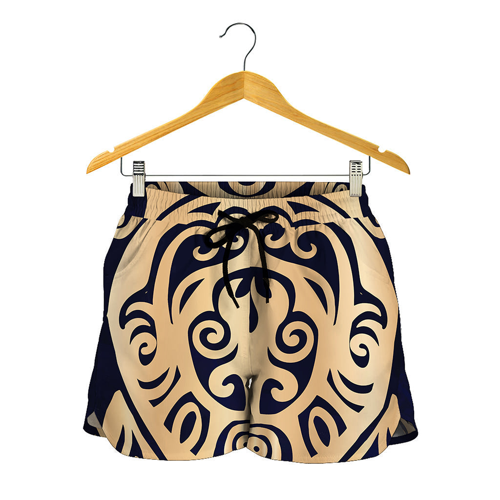 Golden Tribal Sea Turtle Print Women's Shorts