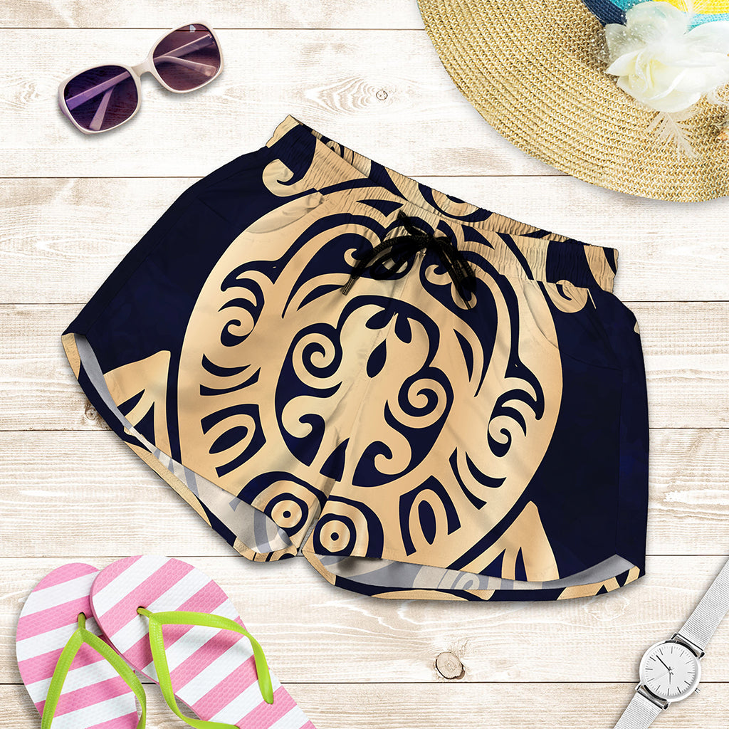 Golden Tribal Sea Turtle Print Women's Shorts