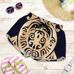 Golden Tribal Sea Turtle Print Women's Shorts