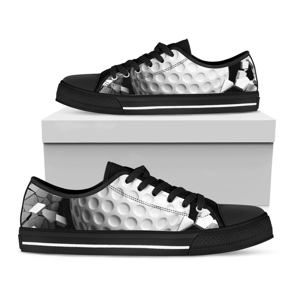 Golf Ball Breaking Wall Print Black Low Top Shoes