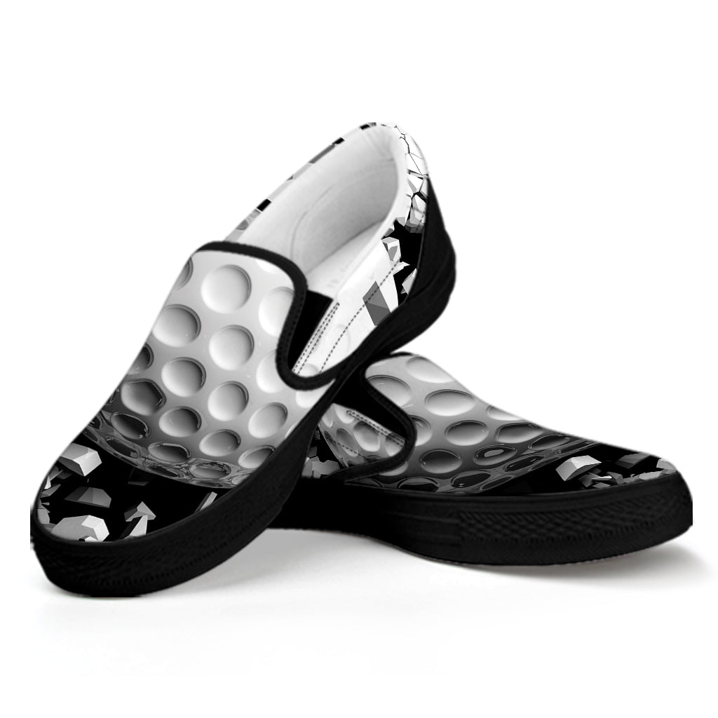 Golf Ball Breaking Wall Print Black Slip On Shoes