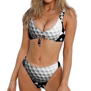 Golf Ball Breaking Wall Print Front Bow Tie Bikini