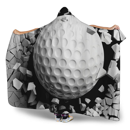 Golf Ball Breaking Wall Print Hooded Blanket