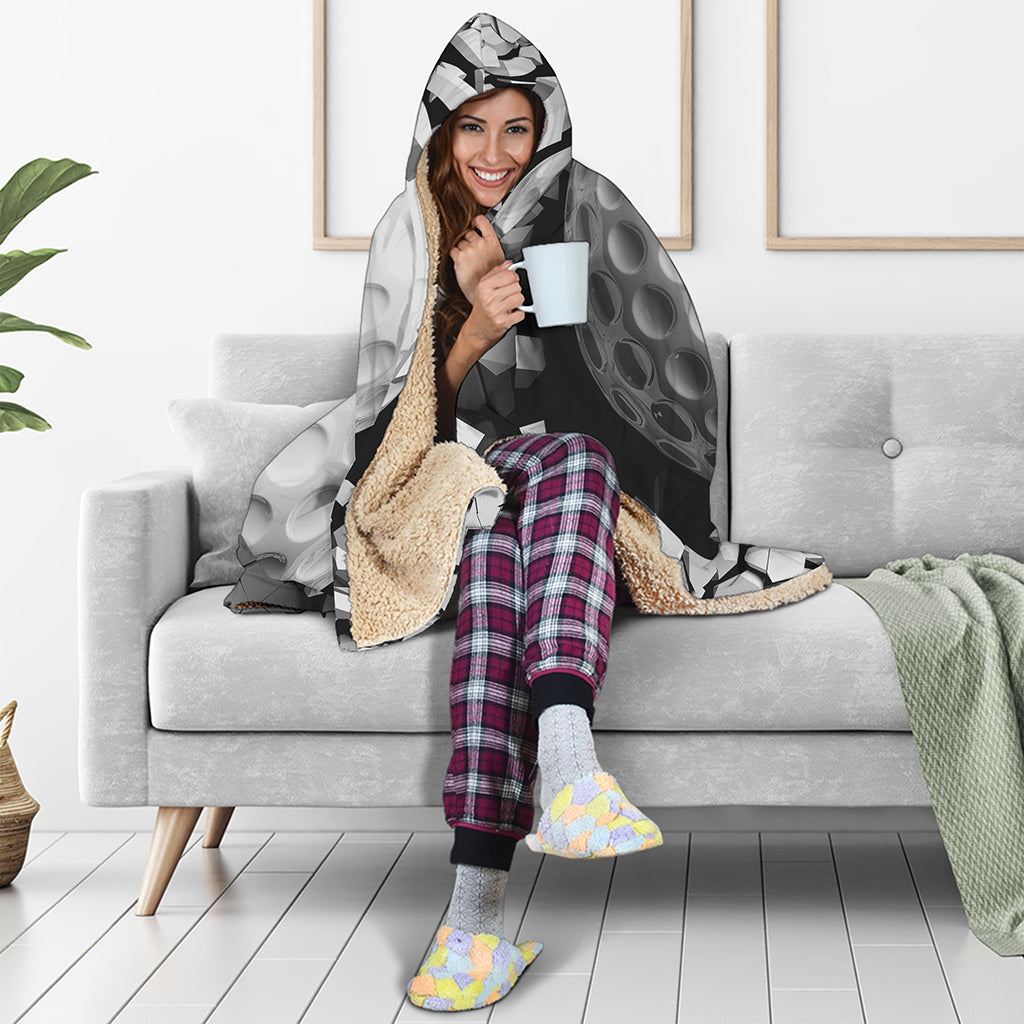 Golf Ball Breaking Wall Print Hooded Blanket