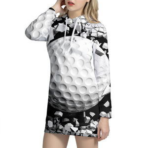 Golf Ball Breaking Wall Print Hoodie Dress