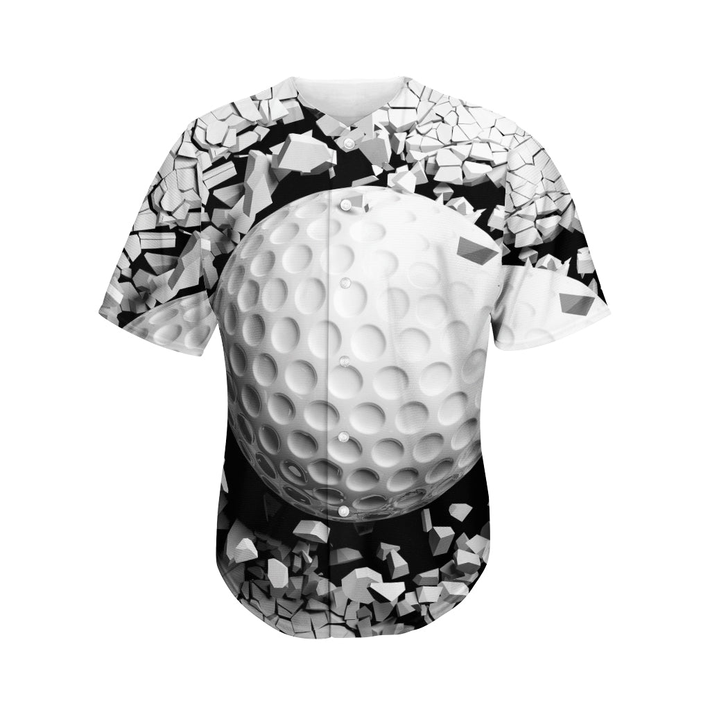 Golf Ball Breaking Wall Print Men's Baseball Jersey