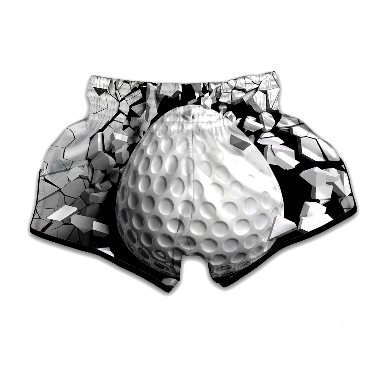 Golf Ball Breaking Wall Print Muay Thai Boxing Shorts