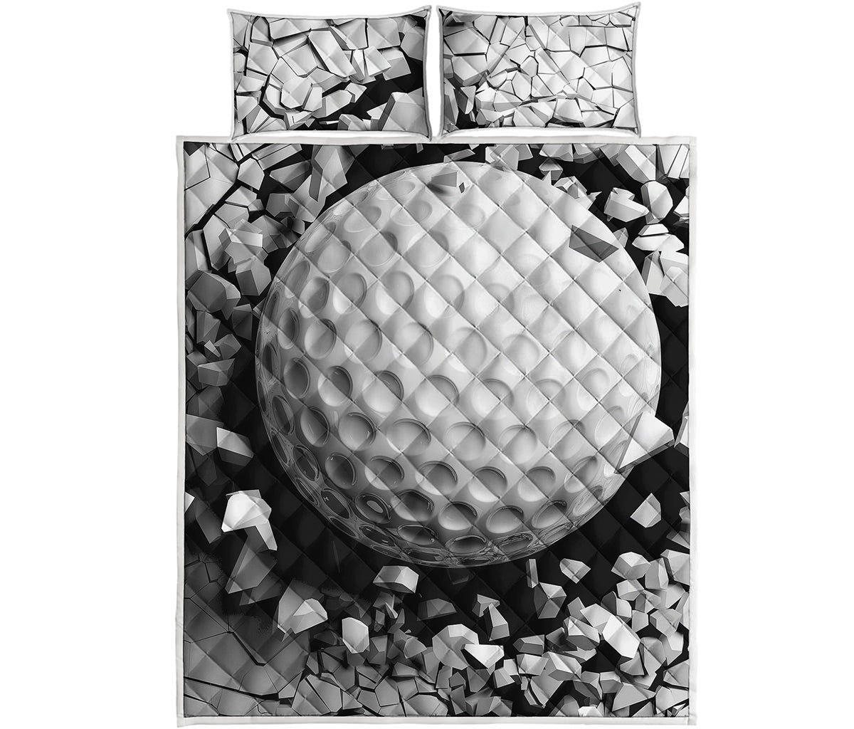 Golf Ball Breaking Wall Print Quilt Bed Set