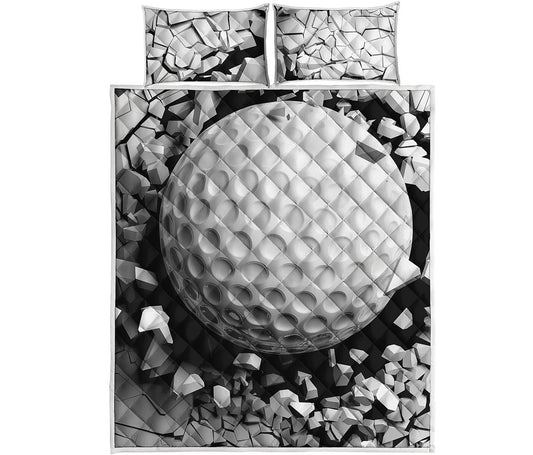 Golf Ball Breaking Wall Print Quilt Bed Set