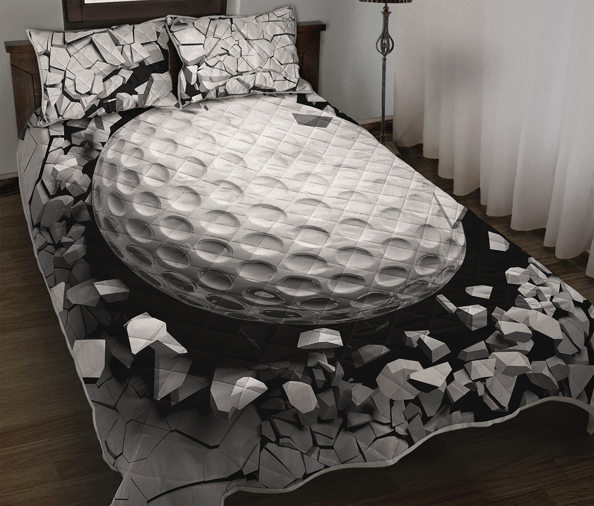 Golf Ball Breaking Wall Print Quilt Bed Set
