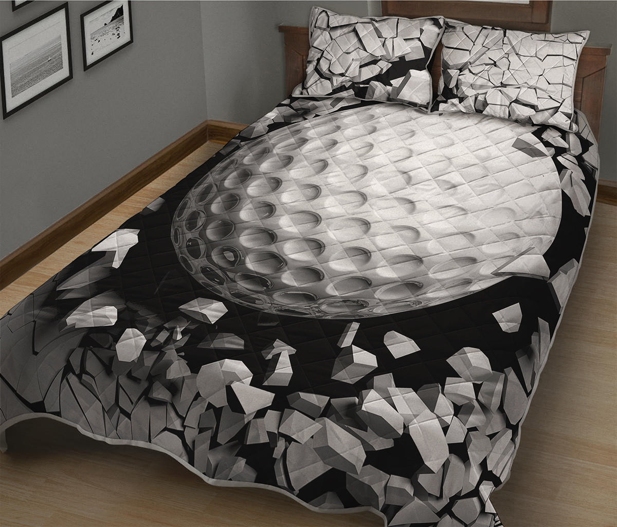 Golf Ball Breaking Wall Print Quilt Bed Set