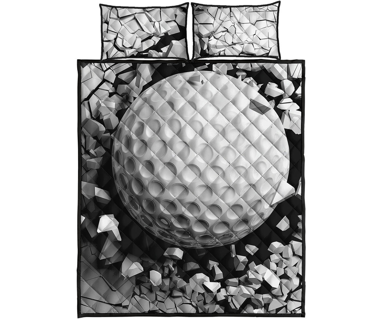 Golf Ball Breaking Wall Print Quilt Bed Set
