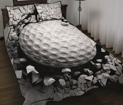 Golf Ball Breaking Wall Print Quilt Bed Set