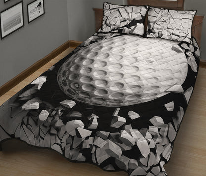 Golf Ball Breaking Wall Print Quilt Bed Set