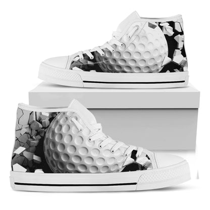 Golf Ball Breaking Wall Print White High Top Shoes