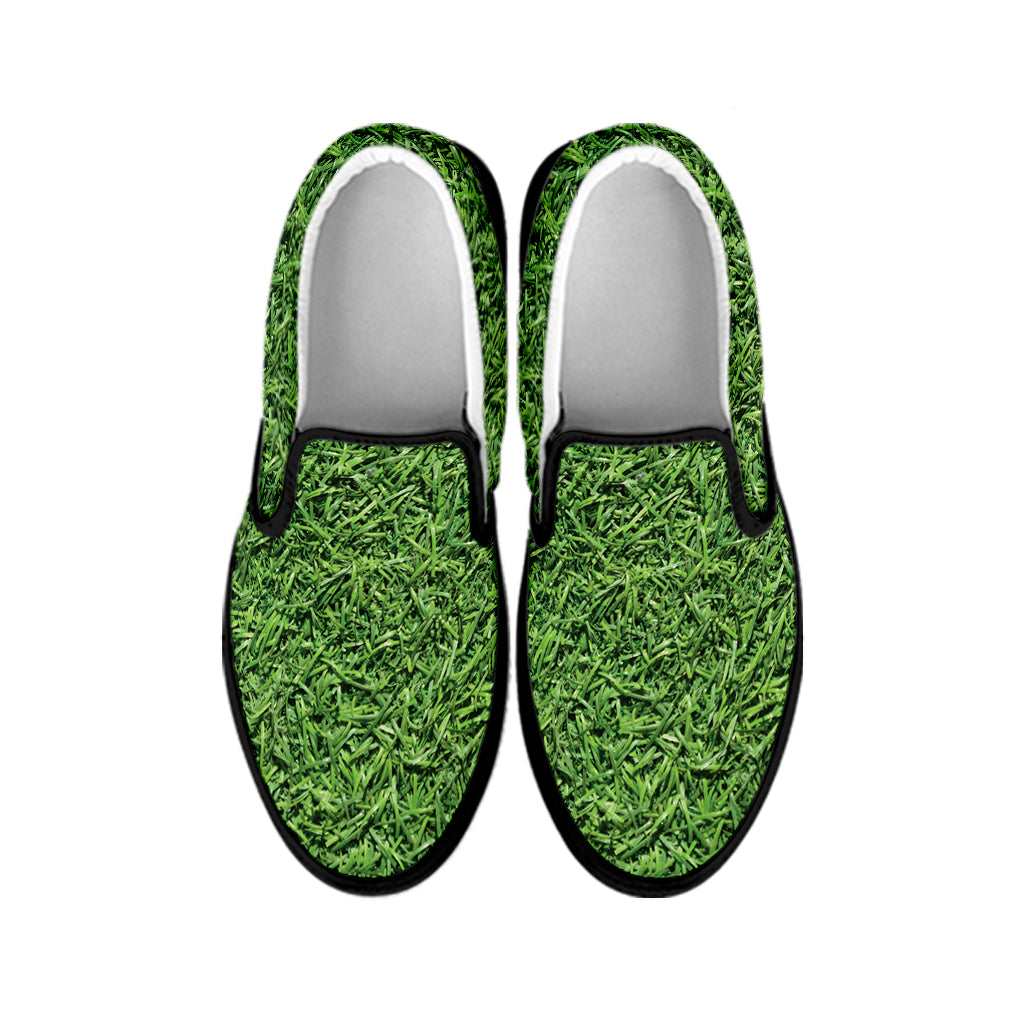 Golf Course Grass Print Black Slip On Shoes