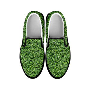 Golf Course Grass Print Black Slip On Shoes