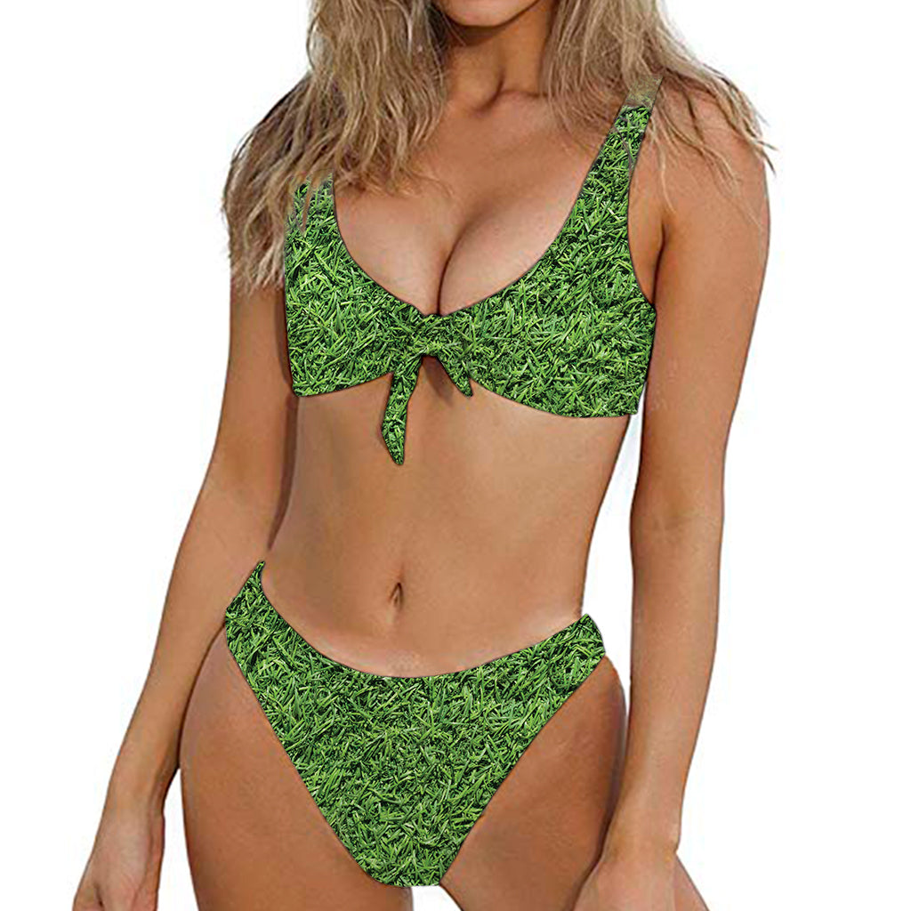 Golf Course Grass Print Front Bow Tie Bikini