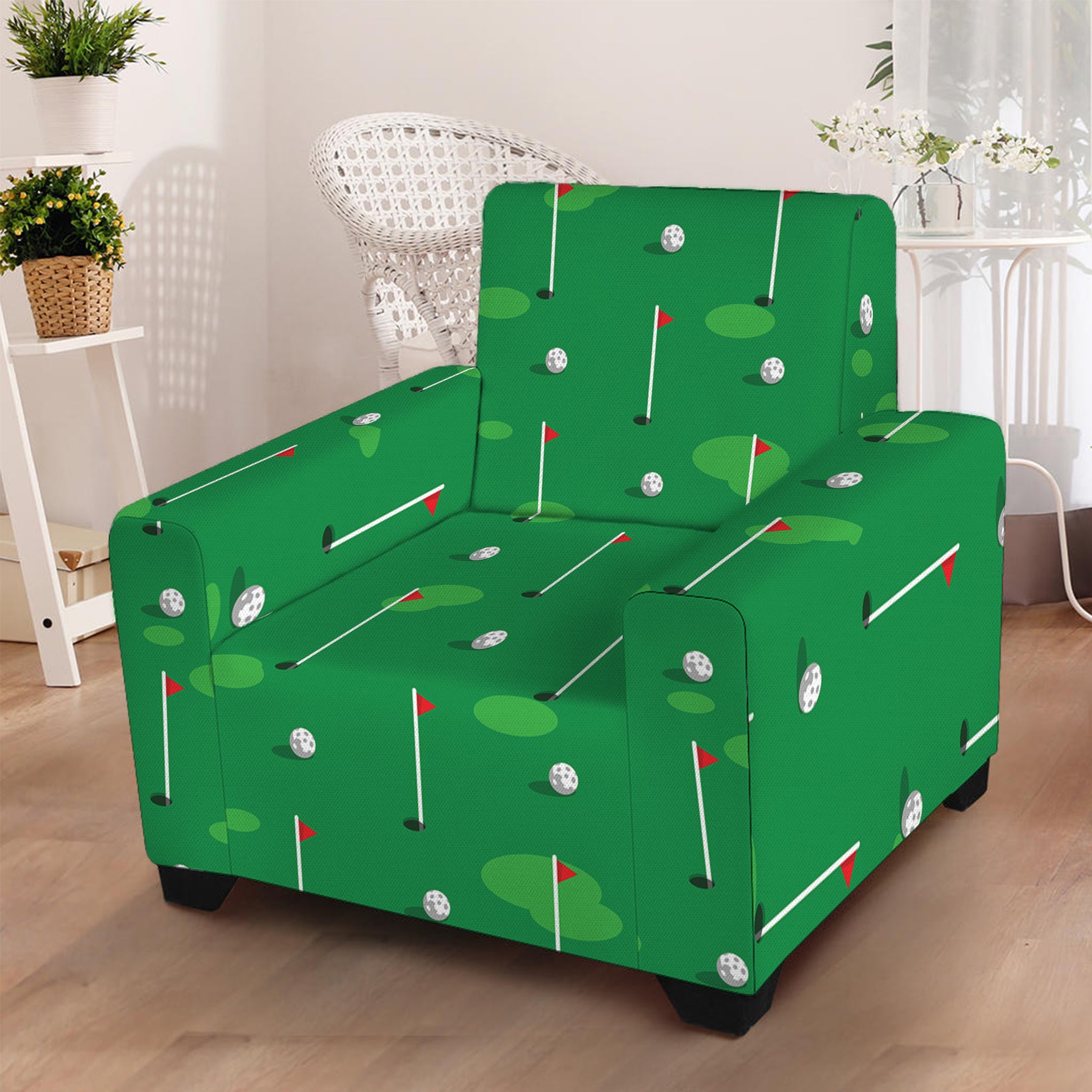 Golf Course Pattern Print Armchair Slipcover