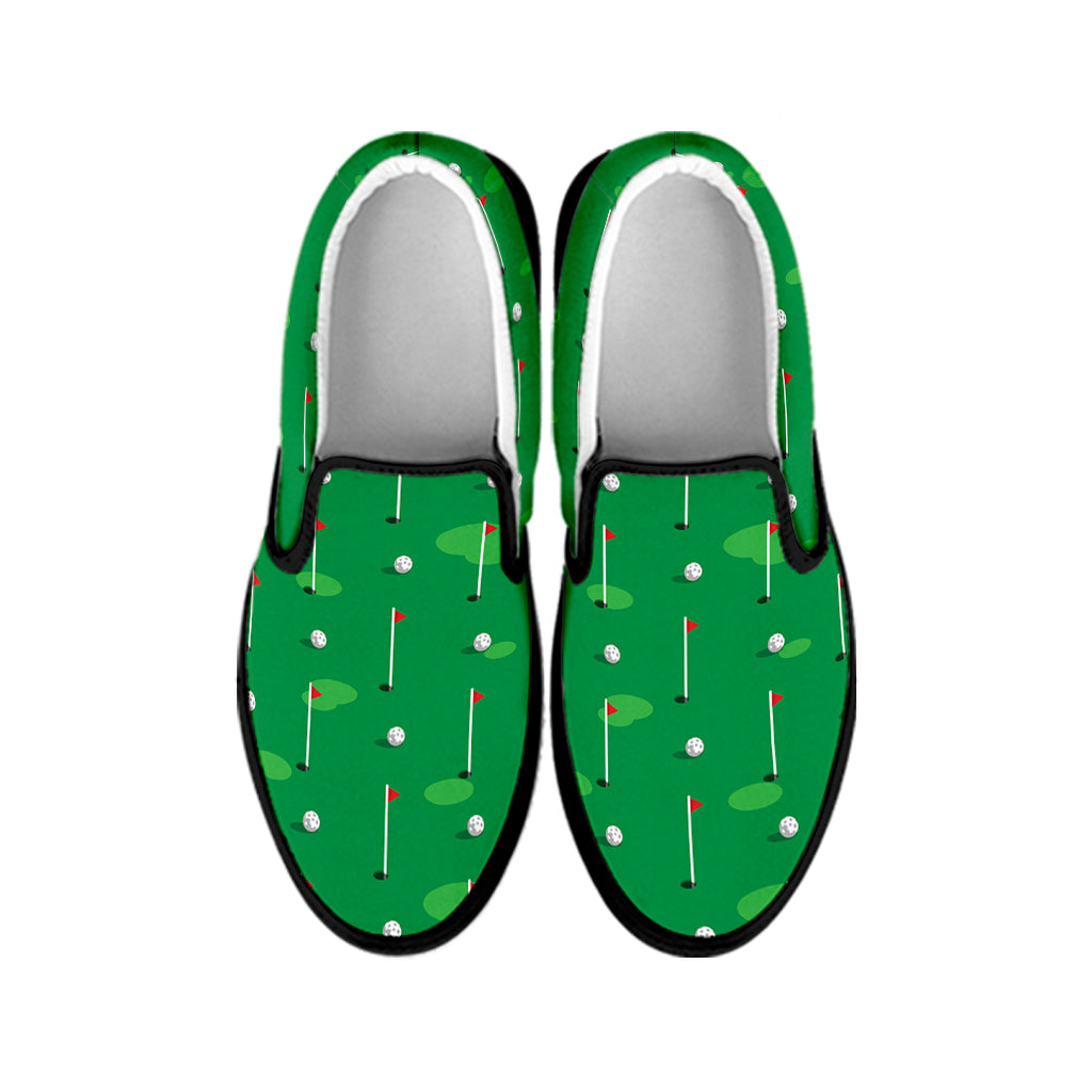 Golf Course Pattern Print Black Slip On Shoes