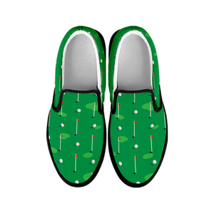 Golf Course Pattern Print Black Slip On Shoes