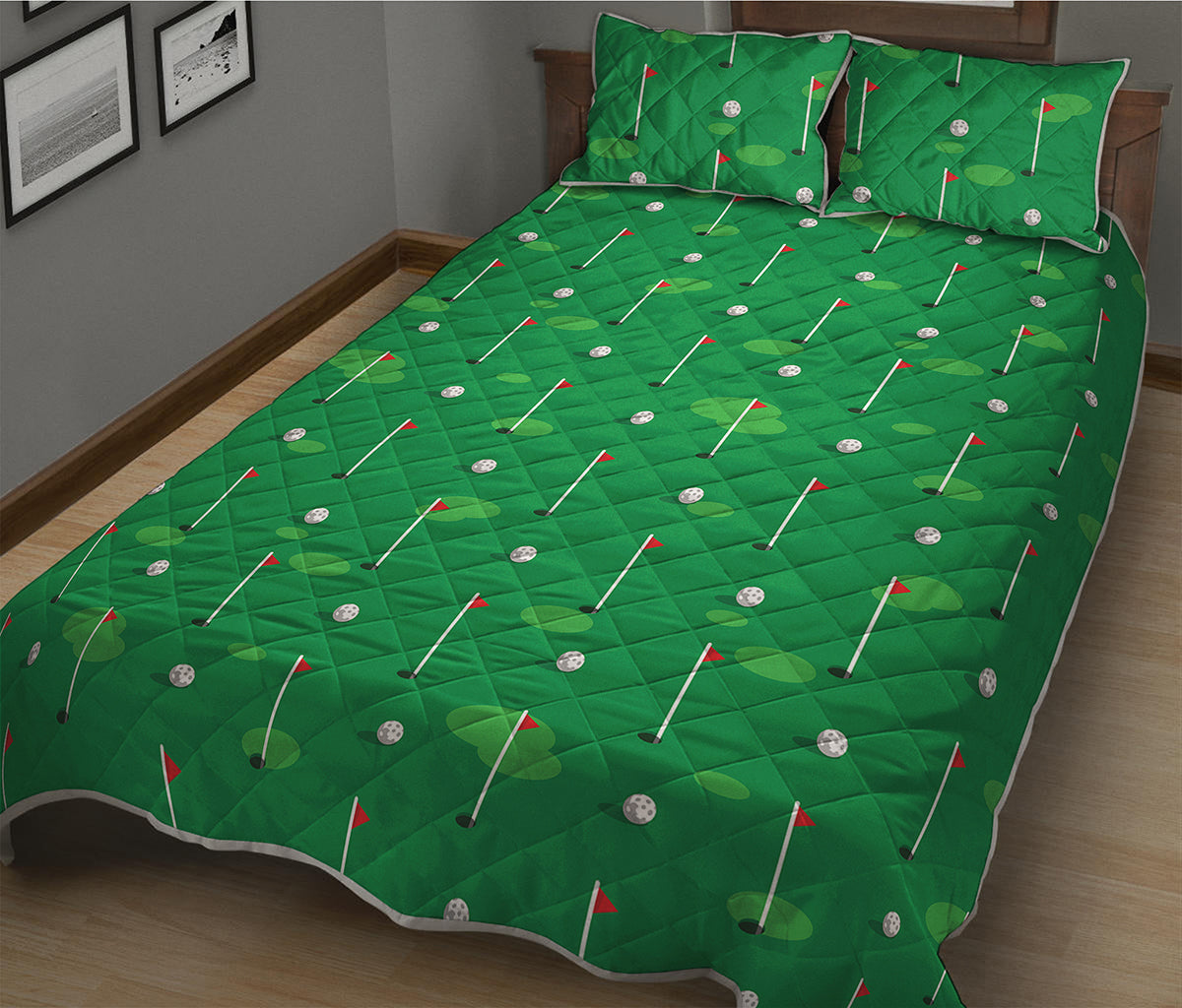 Golf Course Pattern Print Quilt Bed Set