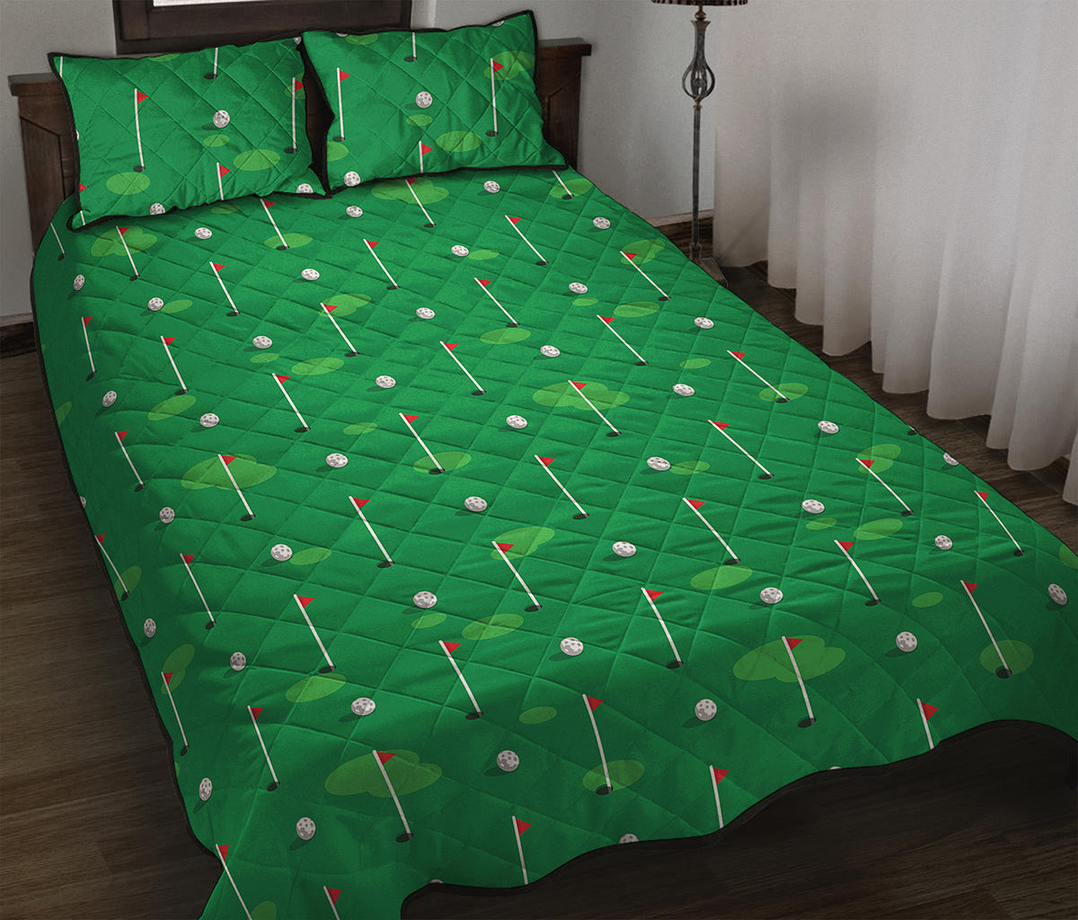 Golf Course Pattern Print Quilt Bed Set
