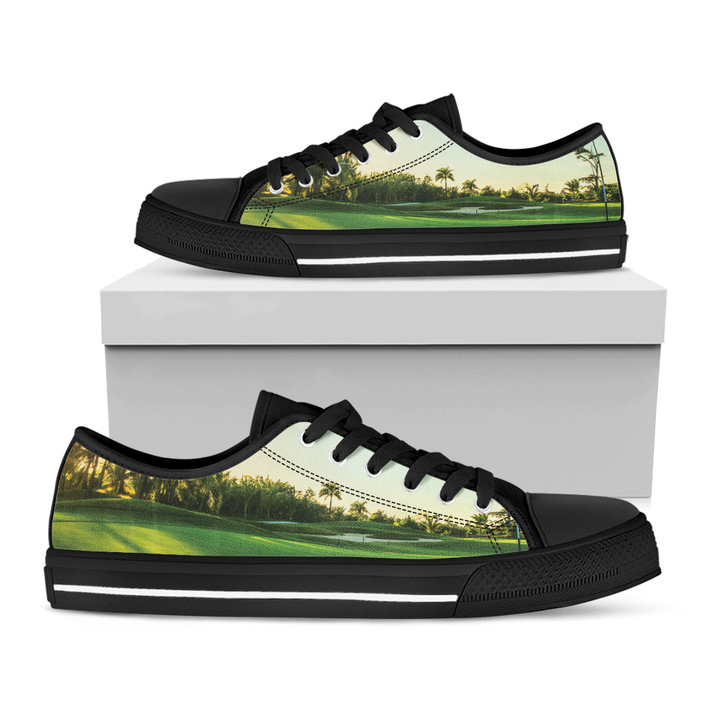 Golf Course Print Black Low Top Shoes