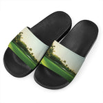 Golf Course Print Black Slide Sandals