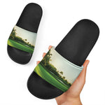 Golf Course Print Black Slide Sandals