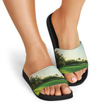 Golf Course Print Black Slide Sandals