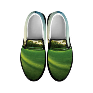 Golf Course Print Black Slip On Shoes