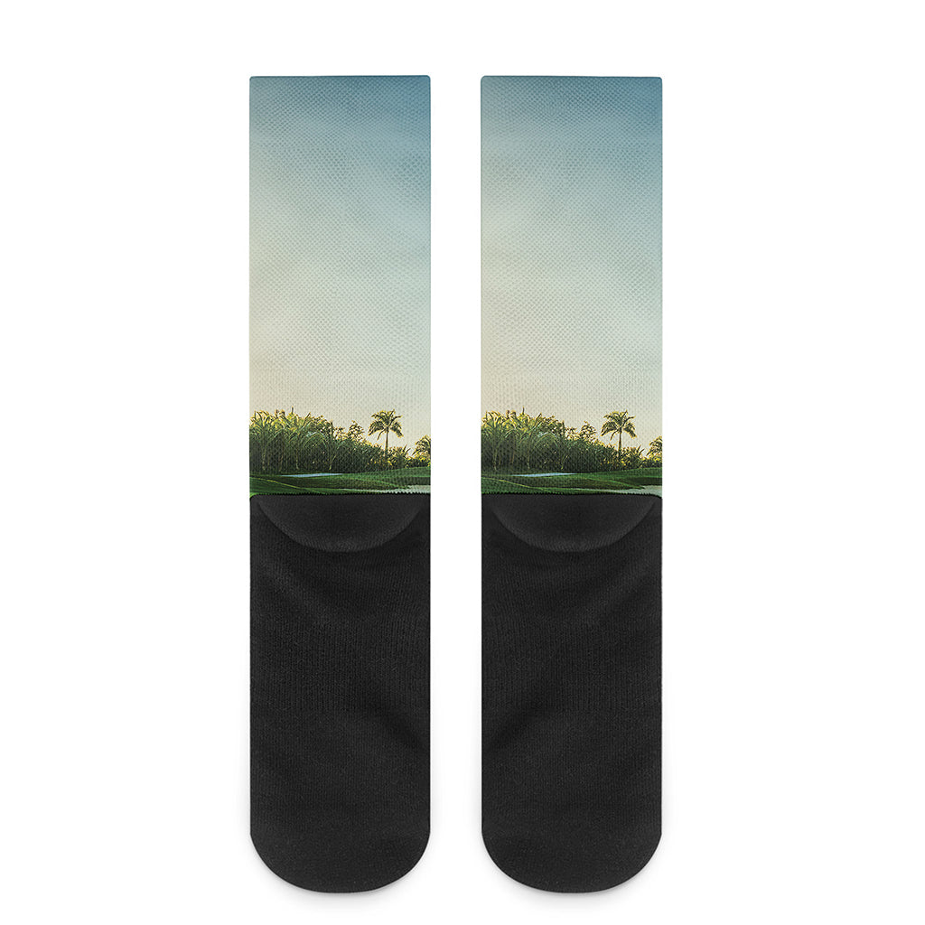 Golf Course Print Crew Socks