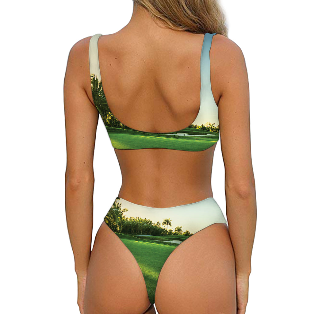 Golf Course Print Front Bow Tie Bikini