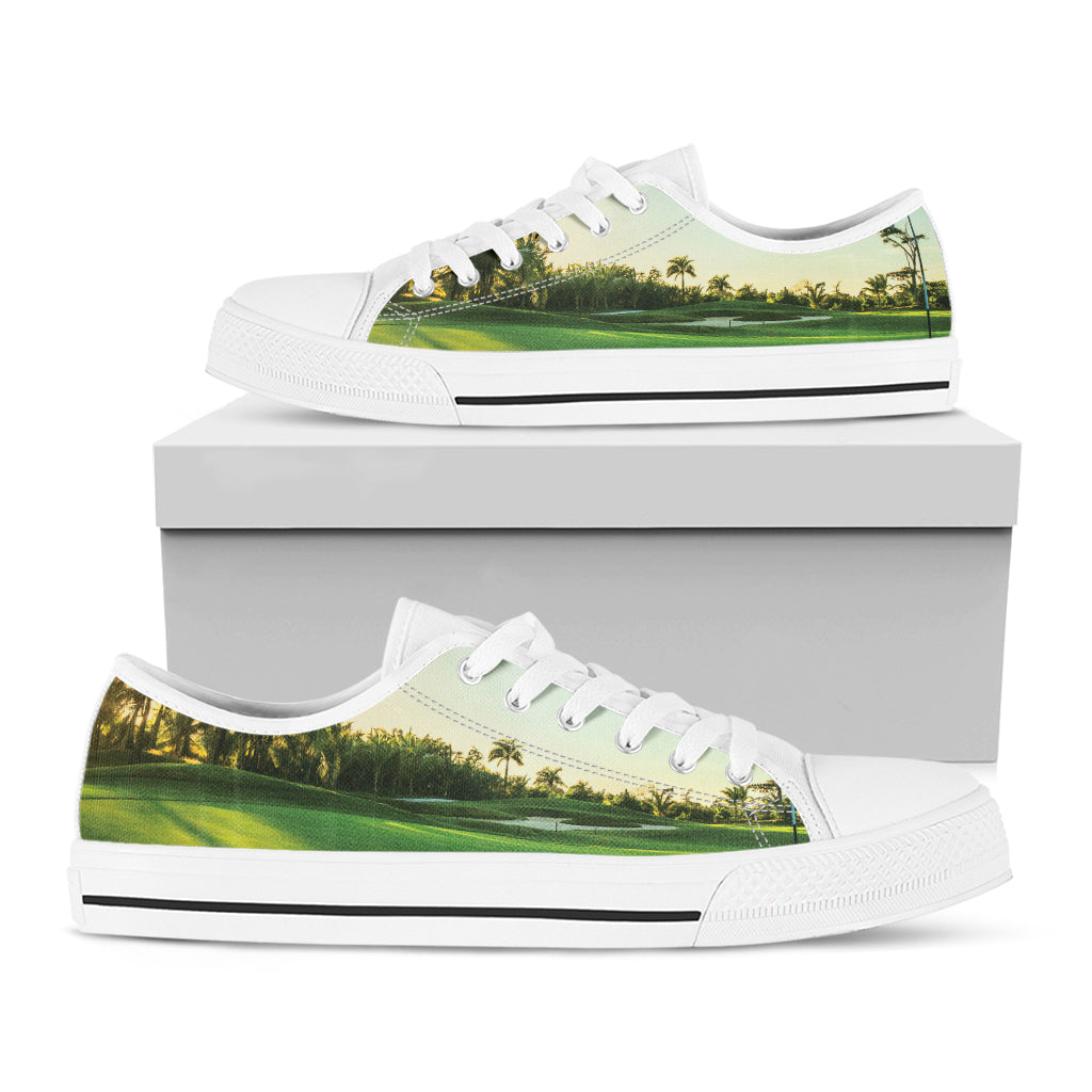 Golf Course Print White Low Top Shoes