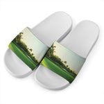 Golf Course Print White Slide Sandals