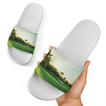 Golf Course Print White Slide Sandals