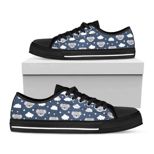 Good Night Koala Pattern Print Black Low Top Shoes