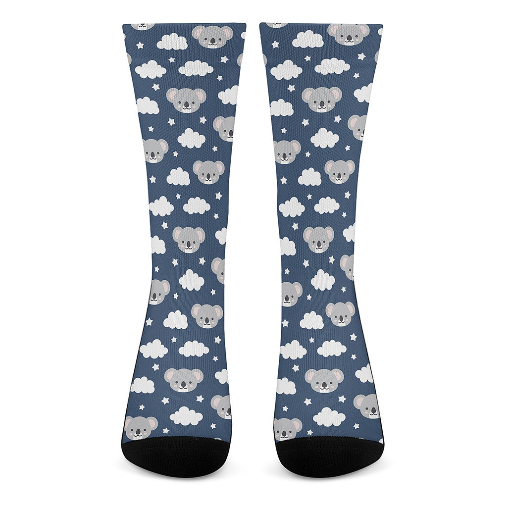 Good Night Koala Pattern Print Crew Socks