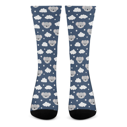 Good Night Koala Pattern Print Crew Socks