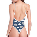 Good Night Koala Pattern Print One Piece High Cut Swimsuit