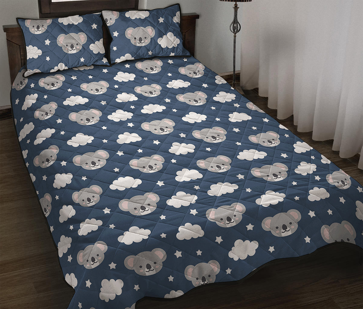 Good Night Koala Pattern Print Quilt Bed Set