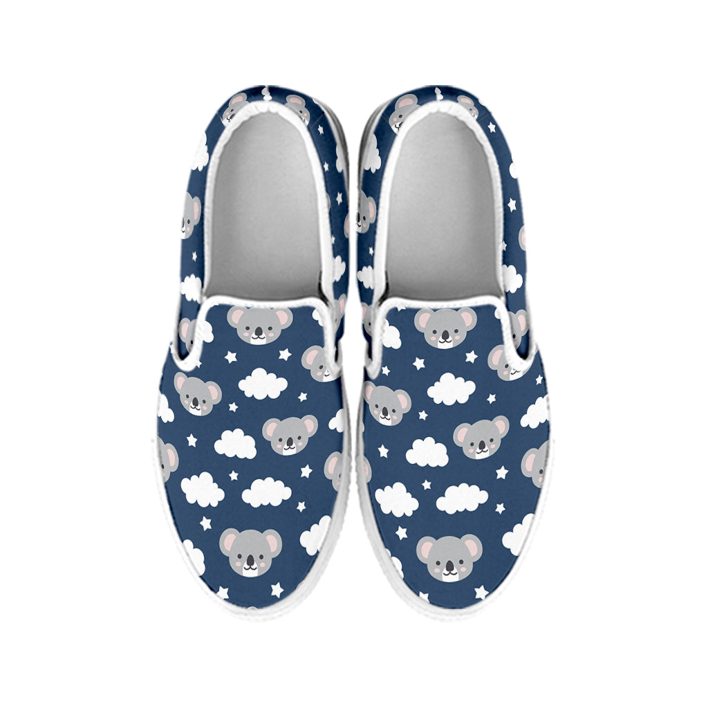 Good Night Koala Pattern Print White Slip On Shoes