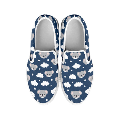 Good Night Koala Pattern Print White Slip On Shoes