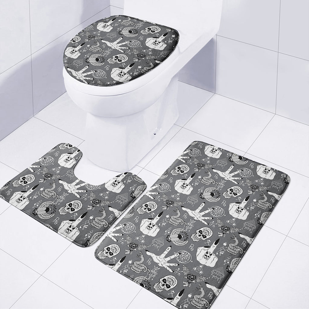 Gothic Wicca Curse Print 3 Piece Bath Mat Set