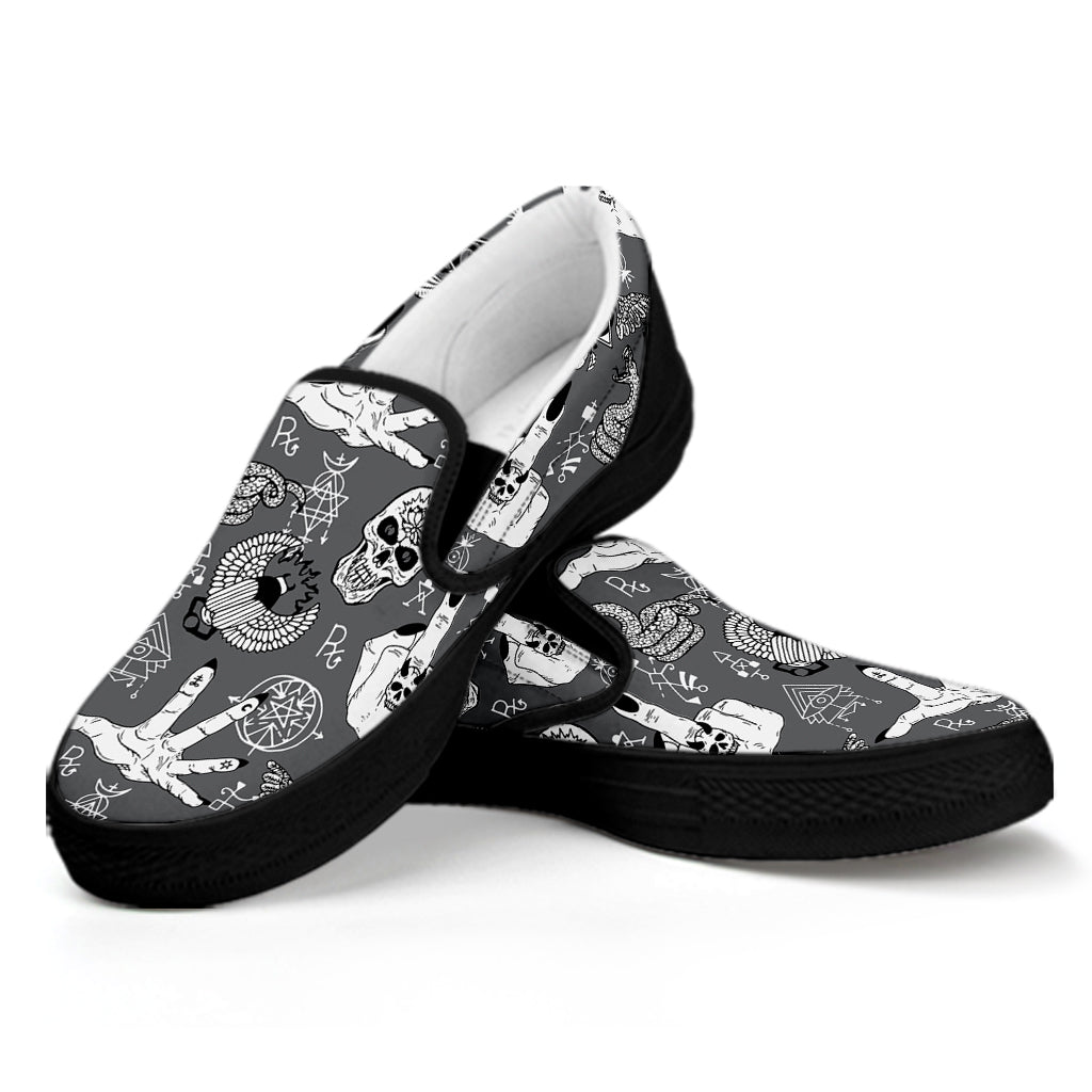 Gothic Wicca Curse Print Black Slip On Shoes