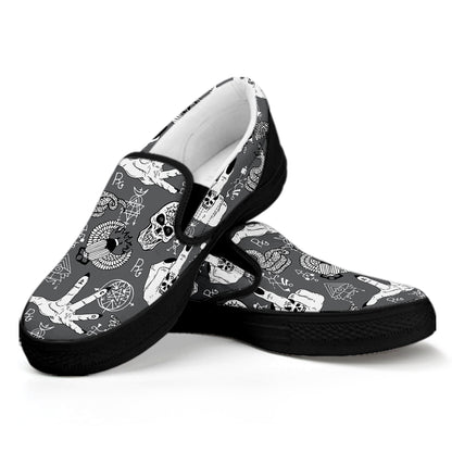 Gothic Wicca Curse Print Black Slip On Shoes