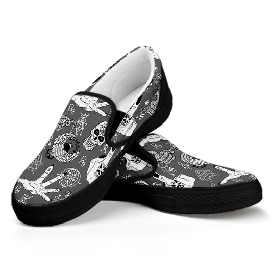 Gothic Wicca Curse Print Black Slip On Shoes