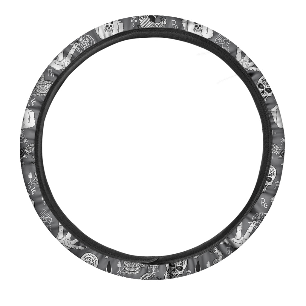 Gothic Wicca Curse Print Car Steering Wheel Cover